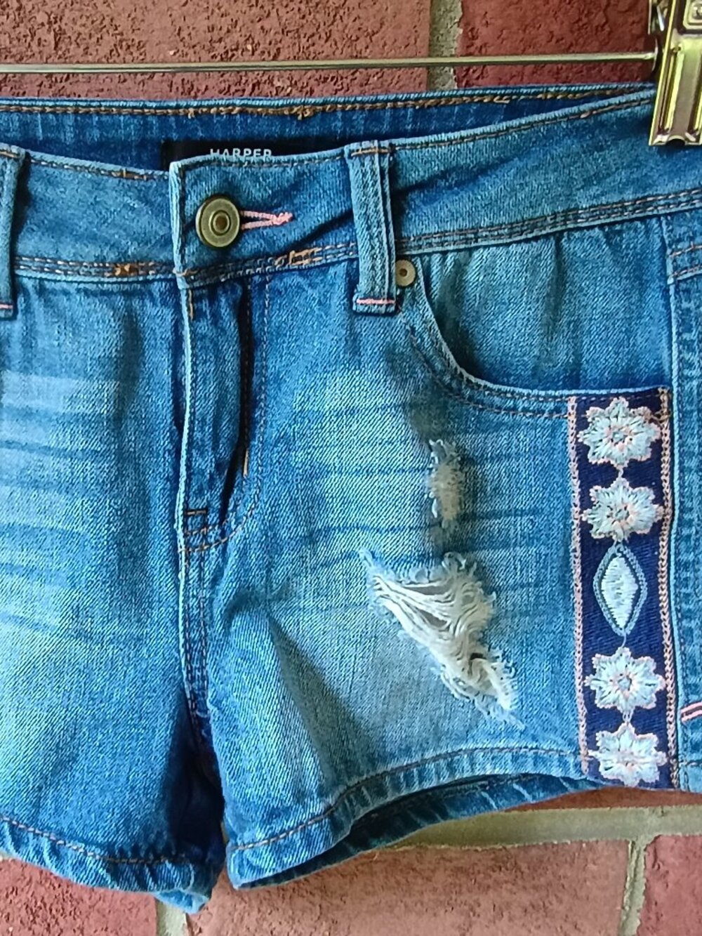 Harper Jean Shorts with Flower Trim Embellishment